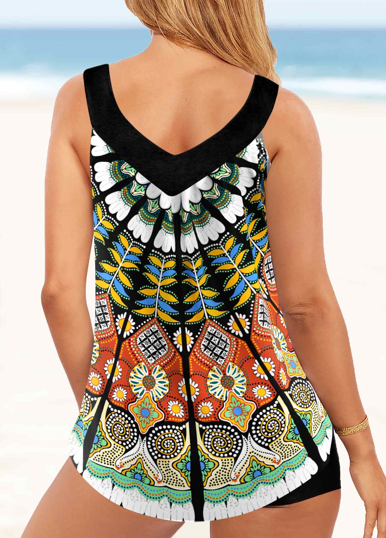 Wide Strap Tribal Print Tankini Set