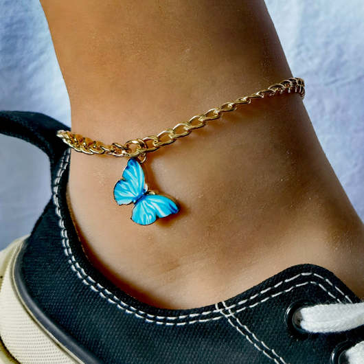 Butterfly Design Metal Detail Gold Anklet