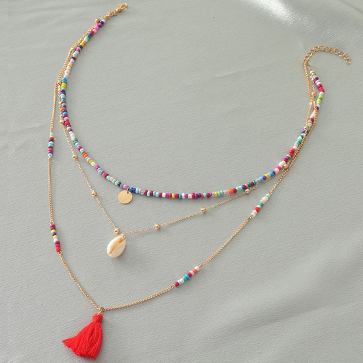 Multi Color Layered Tassel Design Necklace