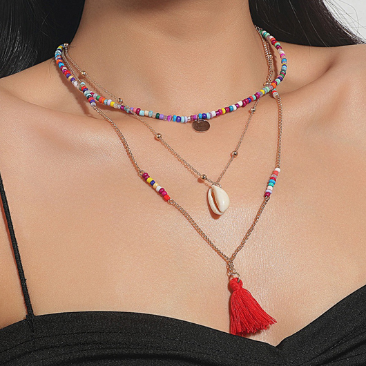 Multi Color Layered Tassel Design Necklace