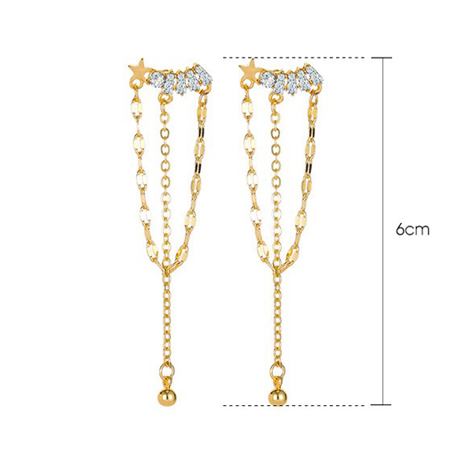 Star Design Rhinestone Metal Detail Gold Earrings