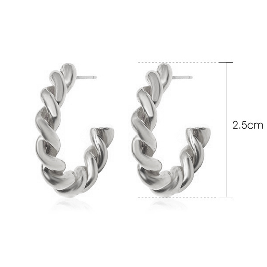 Silver C Shape Metal Detail Earrings
