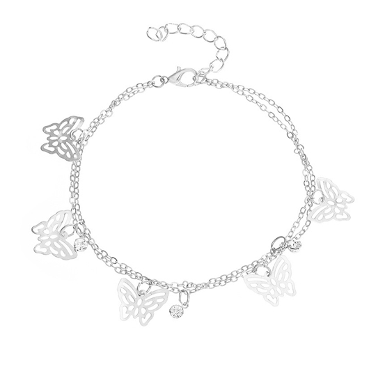 Silver Butterfly Design Rhinestone Detail Anklet