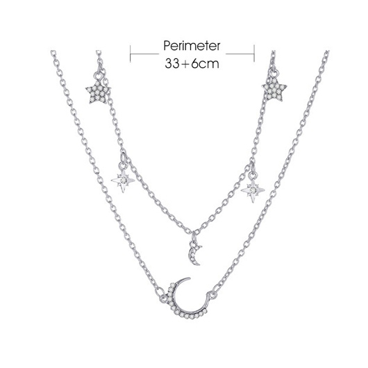 Silver Moon and Star Pendant Metal Detail Necklace