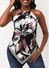 Hanky Hem Floral Print Bib Neck Tank Top