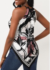 Hanky Hem Floral Print Bib Neck Tank Top