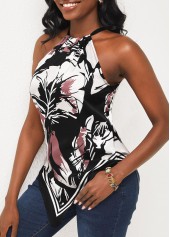 Hanky Hem Floral Print Bib Neck Tank Top