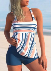 Striped Multi Color Wide Strap Tankini Set
