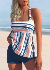 Striped Multi Color Wide Strap Tankini Set