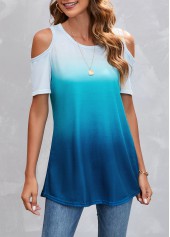 Cold Shoulder Ombre Blue T Shirt