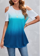 Cold Shoulder Ombre Blue T Shirt