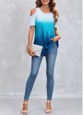 Cold Shoulder Ombre Blue T Shirt