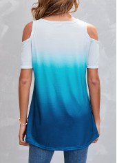 Cold Shoulder Ombre Blue T Shirt
