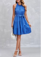 Royal Blue Tie Back Sleeveless Belted Dress