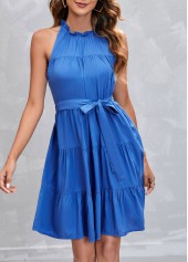 Royal Blue Tie Back Sleeveless Belted Dress