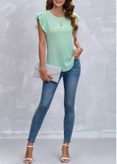 Green Ruffle Sleeve Round Neck T Shirt