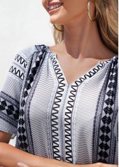 Tribal Print Grey Split Neck Blouse