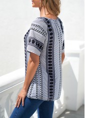 Tribal Print Grey Split Neck Blouse