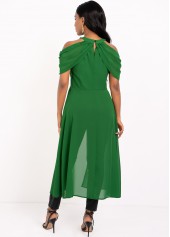 Cold Shoulder Front Slit Green Blouse