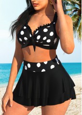 Layered Ruffle Hem Polka Dot High Waisted Bikini Set