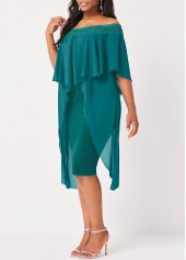 Off Shoulder Lace Stitching Flounce Turquoise Dress