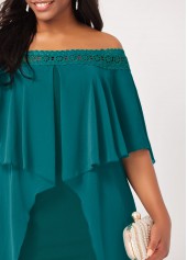 Off Shoulder Lace Stitching Flounce Turquoise Dress
