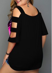 Black Ladder Cutout Plus Size Floral Print T Shirt