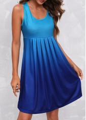 Blue Wide Strap Fold Ombre Dress