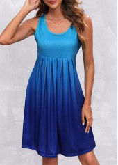 Blue Wide Strap Fold Ombre Dress