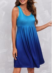 Blue Wide Strap Fold Ombre Dress