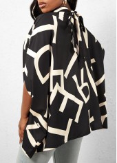 Black Geometric Print Mock Neck T Shirt