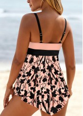 Floral Print Lace Up Pink Swimdress Top-No Bottom