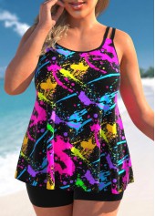 Plus Size Black Graffiti Print Tankini Top-No Bottom