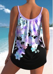 Floral Print Light Purple Bowknot Tankini Top-No Bottom