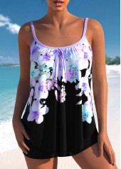 Floral Print Light Purple Bowknot Tankini Top-No Bottom