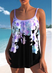 Floral Print Light Purple Bowknot Tankini Top-No Bottom