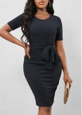 Round Neck Tie Front Dark Grey Dress