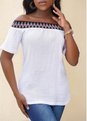 White Off Shoulder Short Sleeve T Shirt
