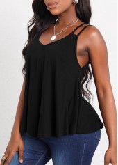 Double Straps Curved Hem Black Camisole Top
