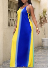 Double Side Pockets Striped Blue Sleeveless Dress