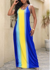 Double Side Pockets Striped Blue Sleeveless Dress