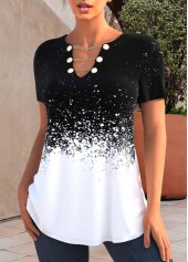 Black Chain Design Splash Print T Shirt