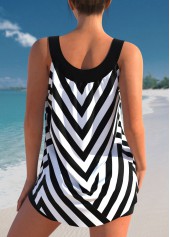 Contrast Stripe Print Black Tankini Top-No Bottom
