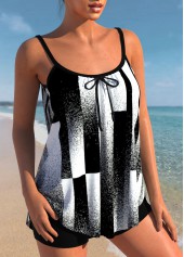 Black Contrast Geometric Print Bowknot Tankini Top-No Bottom
