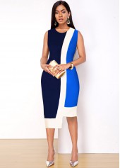 Asymmetric Hem Sleeveless Contrast Blue Dress