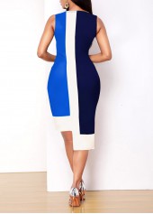 Asymmetric Hem Sleeveless Contrast Blue Dress