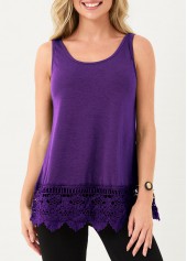 Purple Lace Stitching Wide Strap Tank Top