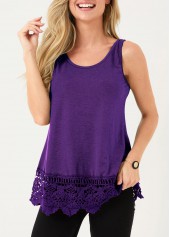 Purple Lace Stitching Wide Strap Tank Top