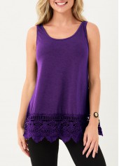 Purple Lace Stitching Wide Strap Tank Top