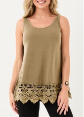 Lace Panel Light Khaki Tank Top